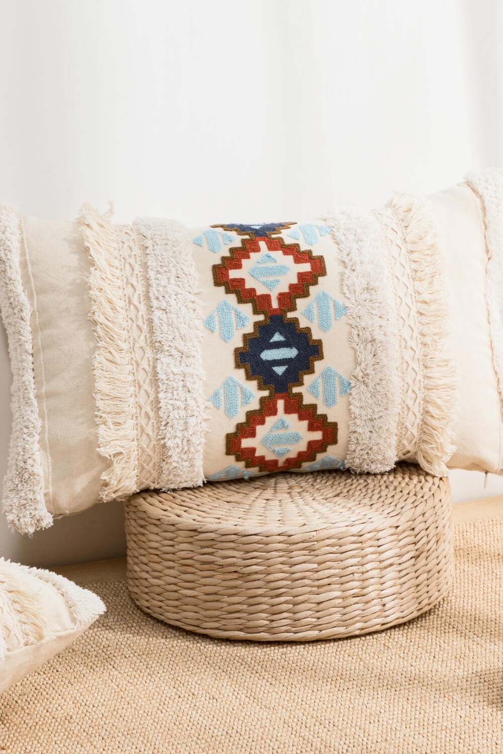 Embroidered Fringe Detail Decorative Throw Pillow Case