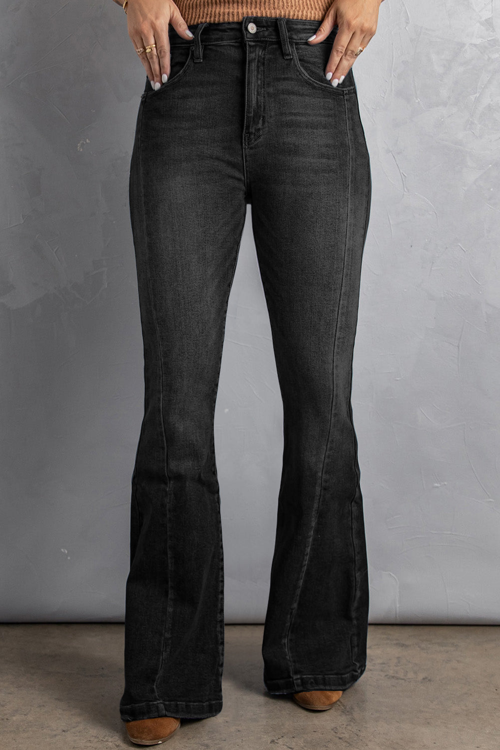 High Waist Flare Jeans with Pockets